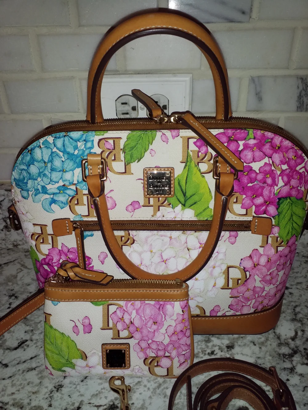 Dooney & Bourke Floral Dome Satchel in Pink, Blue, Green and Tan